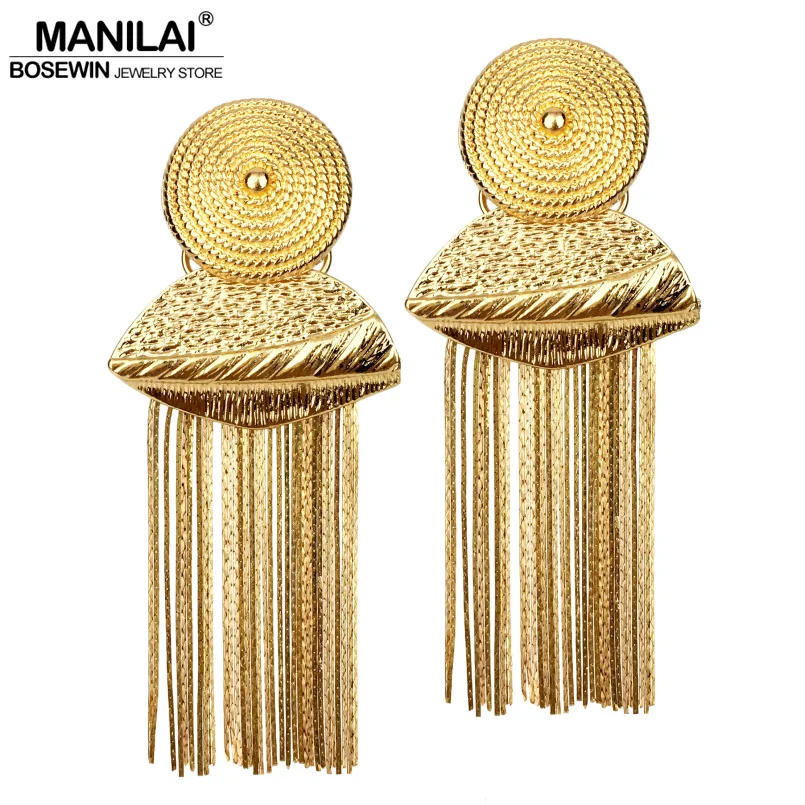 MANILAI геометрический сплав длинная цепь кисточкой серьги для женщин Этнические