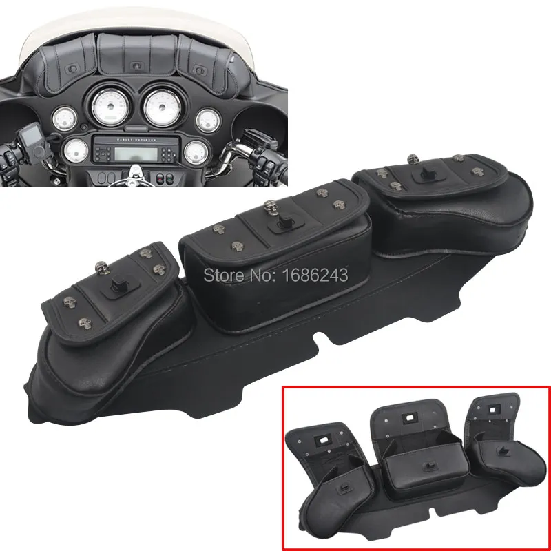

3-Pouch Skull Fairing Bag Windshield Saddlebag Fit For Harley Touring Street Glide Electra Glide FLHTP FLHTC 96-2013 Trike