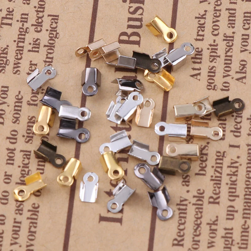 

2x6mm Crimp beads cove clasps Cord End Caps String Ribbon leather Clip Foldover DIY Necklace Connectors Jewelry Findings