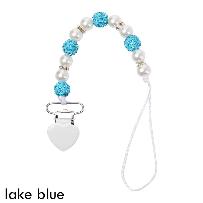 Style 1- lake blue Держатель для соски с бусинами и кристаллами, Детская Соска с зажимом, цепочка для сосков, ремень, металлическая Соска с зажимом, соска с цепочкой - Цвет: Style 1- lake blue