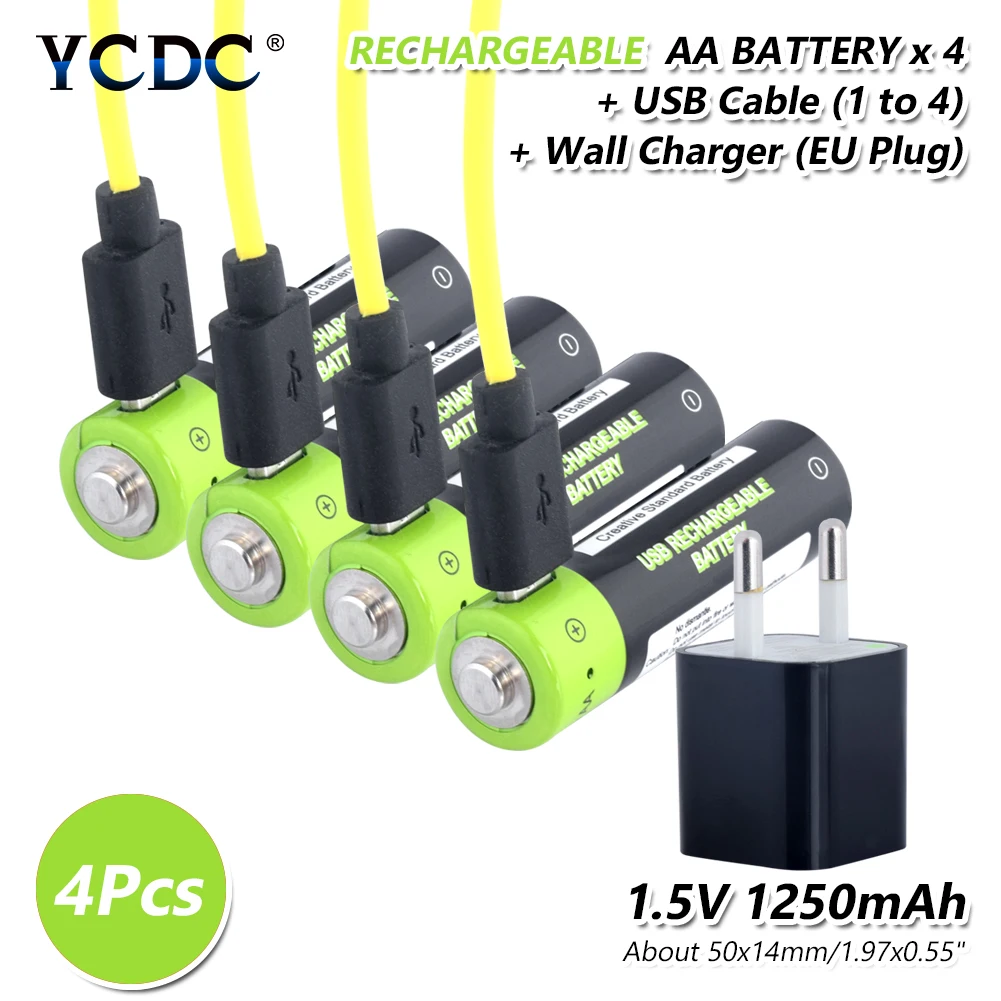 Замена AA Li-Po литий-полимерный аккумулятор 1250mAh батареи с микро USB разъем Перезаряжаемый для бритвы игрушка светодиодный светильник - Цвет: 4Pcs EUcharger cable