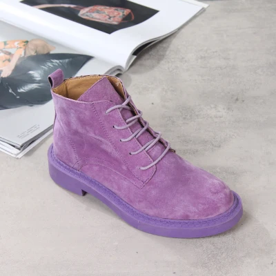 Purple Pig Suede Весенние матовые Ботинки martin из натуральной кожи; женские повседневные ботинки; модная женская обувь в консервативном стиле; обувь на плоской подошве; 10 ярких цветов - Цвет: Purple Pig Suede