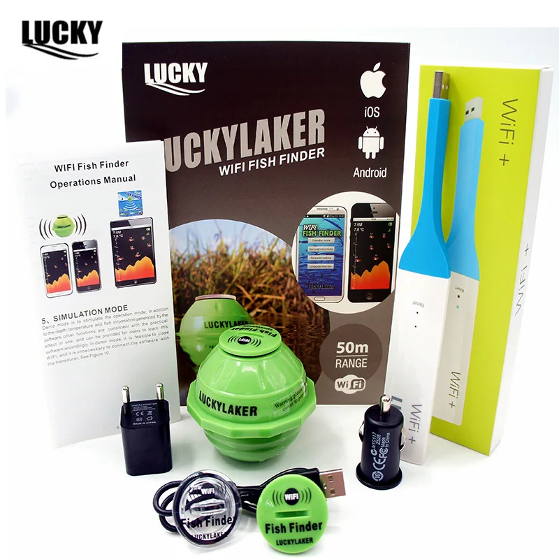 

Lucky WI-FI Беспроводной Рыболокаторы 50 м + CarCharger + FreeGift WI-FI Extender русский 12 языков Sonar эхолот приложение Android IOS # C5