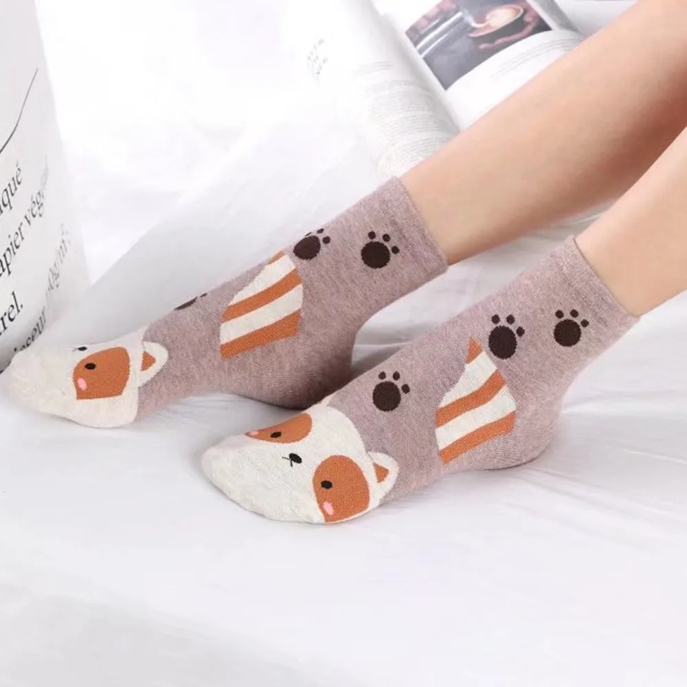 Милые хлопковые носки с животными женские короткие котом и собачкой