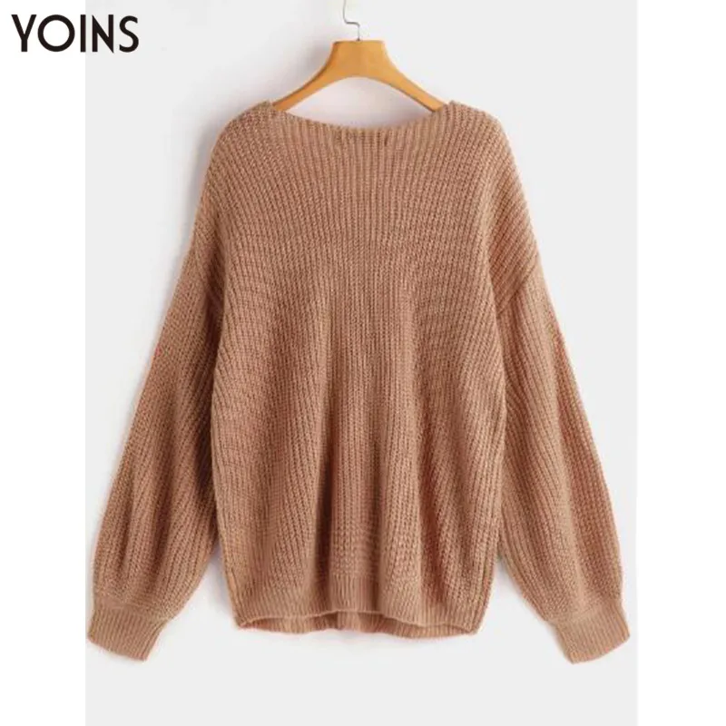 2020 YOINS Autumn Winter Women Sweaters Fashion Lace Up Khaki Self-tie Long Sleeves Sweater Casual Loose Jumper Pullovers Tops | Женская