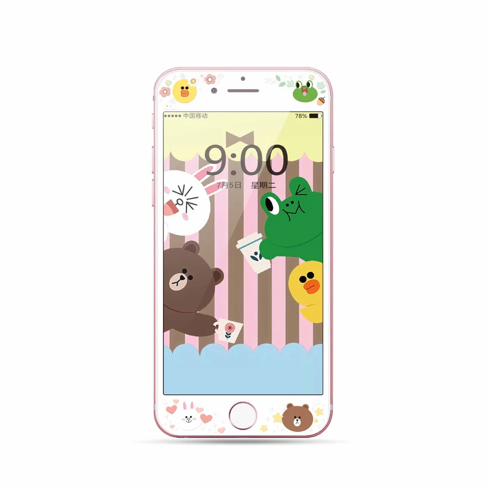Закаленное стекло протектор экрана для iphone 8 Plus 7 6 6s Plus коричневый медведь Duffy мультфильм 3D изогнутый край полная крышка защитная пленка DI24 - Цвет: 28