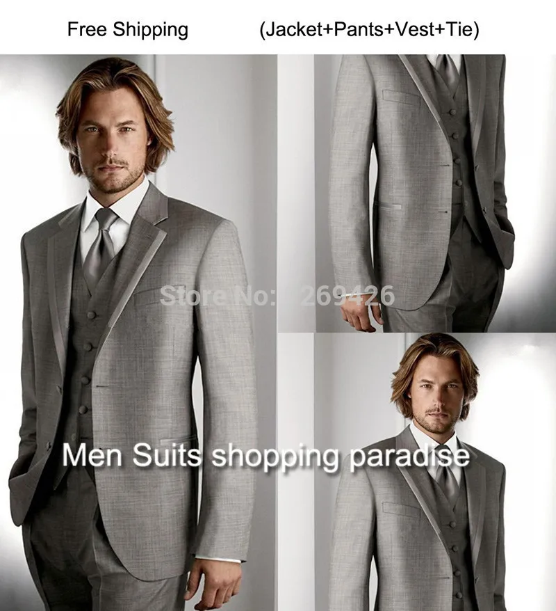 

New Best Excellent suits Light gray Groom Tuxedos Wedding Men's Suits (jacket+pants+waistcoat+tie) DH:230