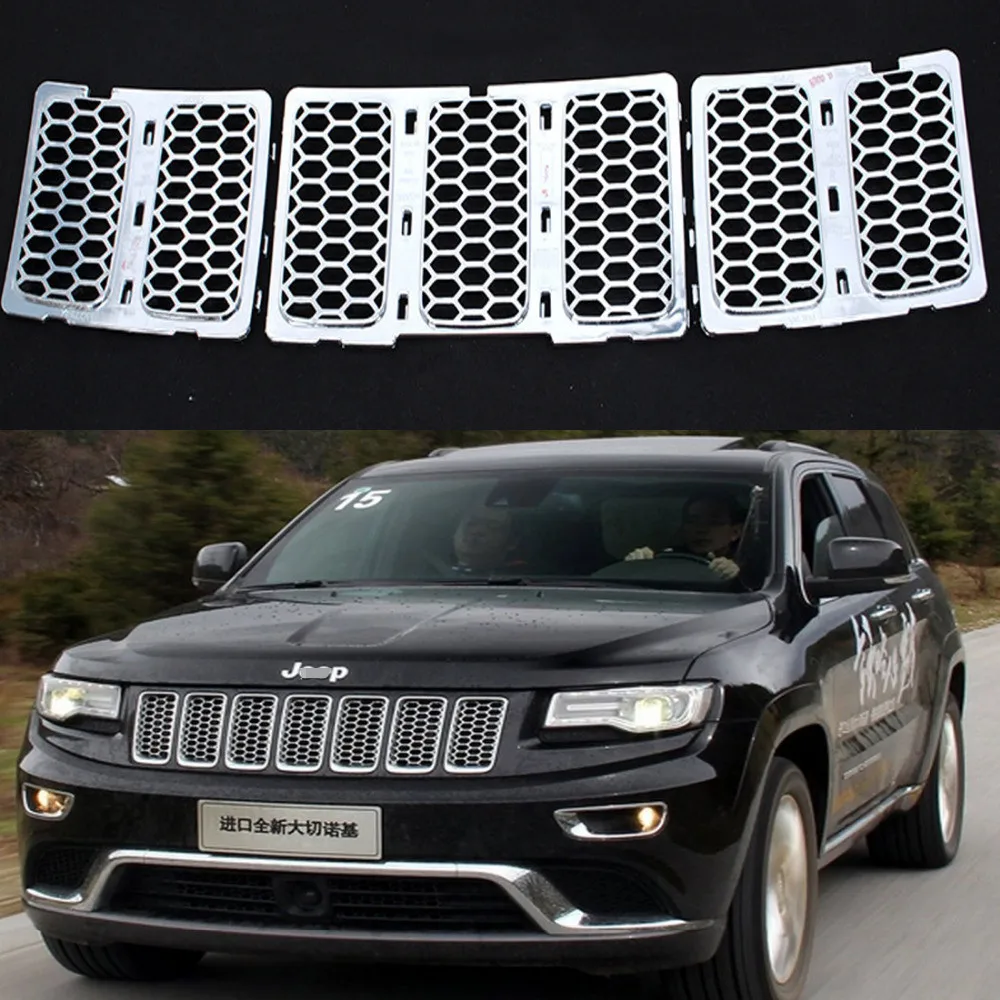 3 шт./компл. ABS хромированные ячеистой сетки решетка гриль для JEEP Grand Cherokee- верхняя вставка решетка ошибки спереди Экран WK14