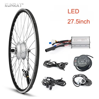 KUNRYA 48V 350W комплект для переоборудования электрического велосипеда 2" 700C заднее моторное колесо с отключением питания тормоза BLDC контроллер ЖК-светодиодный дисплей - Цвет: 27.5inch LED KIT