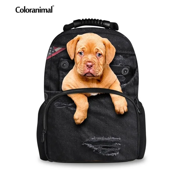 CC3317A Coloranimal модный дизайн женский рюкзак 3D собака-Мопс черный поддельный джинсовый принт студенческий школьный рюкзак мальчик сумка через плечо из войлока - Цвет: CC3317A