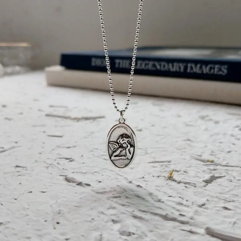 Женская цепочка из серебра 925 пробы с кулоном в виде ангела 45 или 65 см|Ожерелья