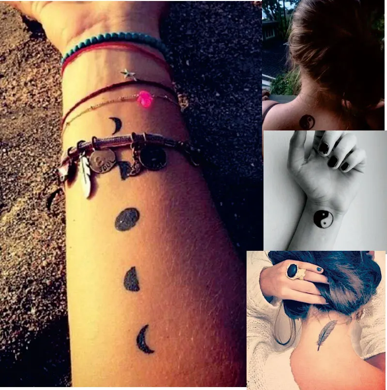 W13 1 шт. временная татуировка хамса с инъянгом фаза Луны перо стрела рисунок тела