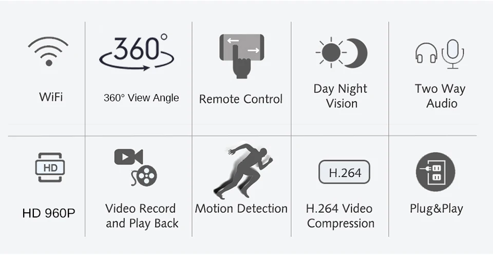 DAYTECH панорамный IP Камера Беспроводной Wi-Fi мини Камеры видеонаблюдения 1.3MP 960 P 32 г КАРТЫ HD 360 Полный градусов рыбий глаз видеонаблюдения ИК Аудио