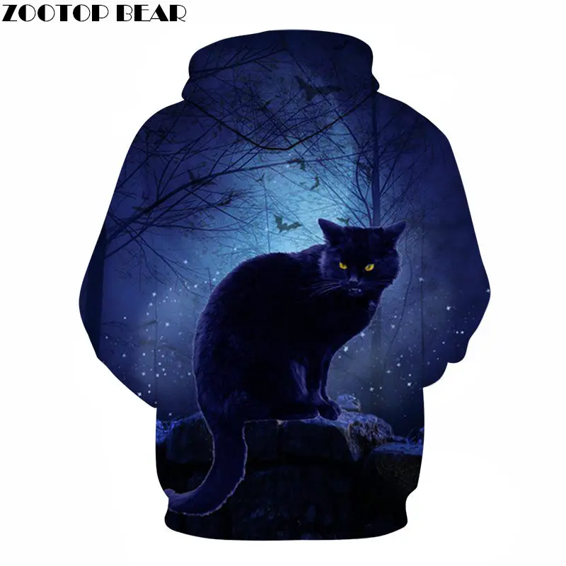 Angry Night Cat объёмный рисунок(3D принт) Толстовка для мужчин женщин спортивный костюм с капюшоном Модный пуловер одежда с капюшоном для улицы весеннее пальт