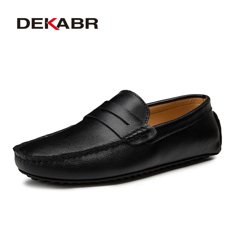01 Black Мужские мокасины на плоской подошве DEKABR, черные модные топ-сайдеры из натуральной кожи, брендовая повседневная кожаная обувь, большие размеры 38-49, лето-осень - Цвет: 01 Black