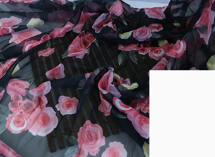 30D printed chiffon fabric Chinese style rose silk scarf costume Hanfu skirt dress decoration skirt fabric DIY material cloth
