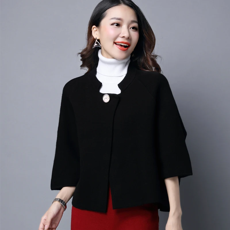 Leiouna Single Button Thick Winter Warm Overcoat Three Quarter Batwing Sleeve Female Sweater Suit Jacket Irregular New |