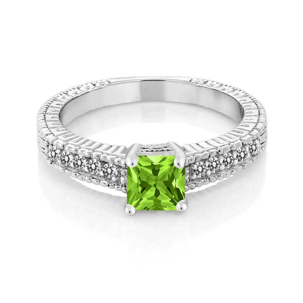 GemStoneKing 0 90 Ct Принцесса Натуральный Зеленый Перидот белый бриллиант 925 серебро
