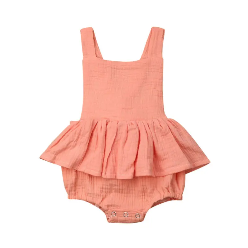 US Newborn Toddler Baby Girls Bodysuit Summer Sleeveless Solid Ruffle Body For Jumpsuit Outfits Clothes0-24M | Детская одежда и