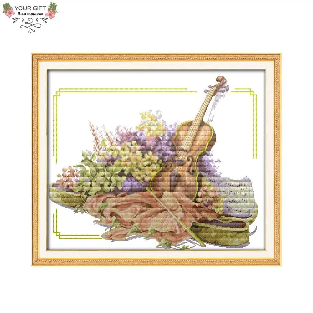 Ваш подарок 14CT 11CT штампованный и подсчитанный скрипка цветы вышивка крестиком