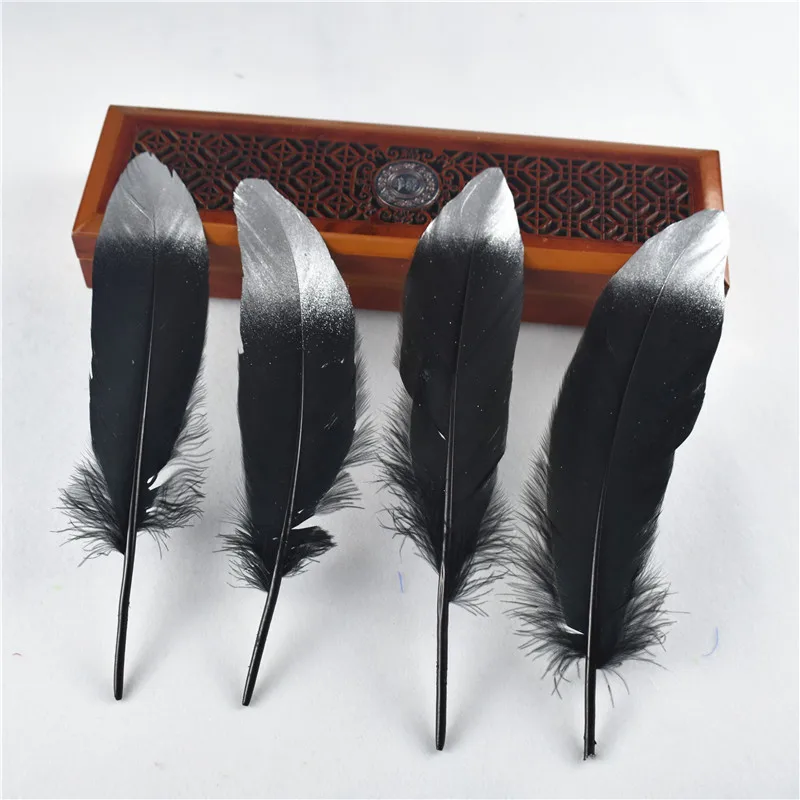 10 шт./партия золото окунутый натуральный гусь перо для рукоделия белые перья для изготовления ювелирных изделий Плюм Декор Свадебные Перья украшения - Цвет: Black Silver