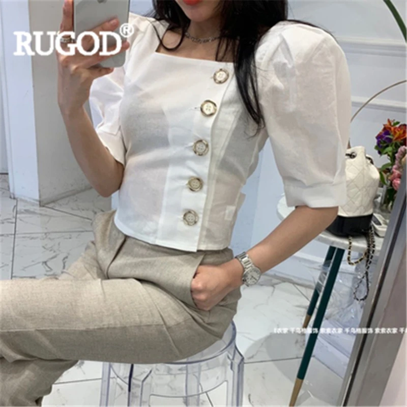 Женская блузка RUGOD однотонная Корейская с квадратным вырезом рукавами