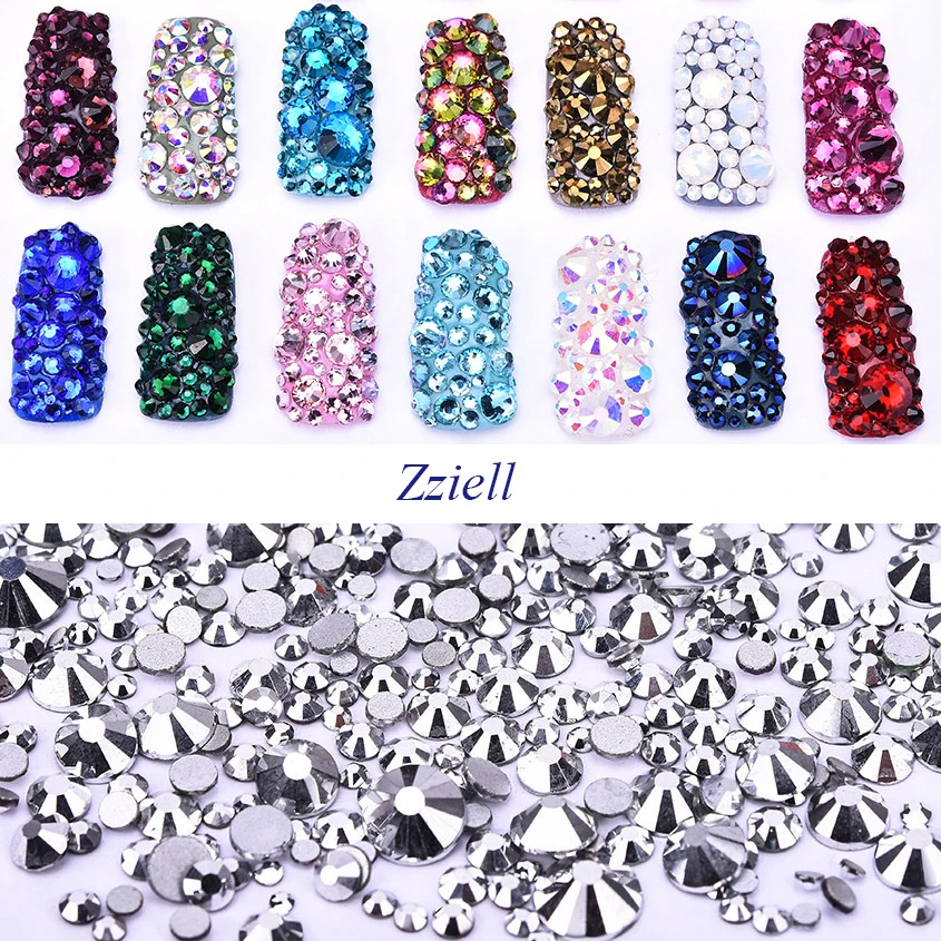 Zziell SS3 SS30 & Mine серебристые смешанные размеры стеклянные хрустальные стразы для