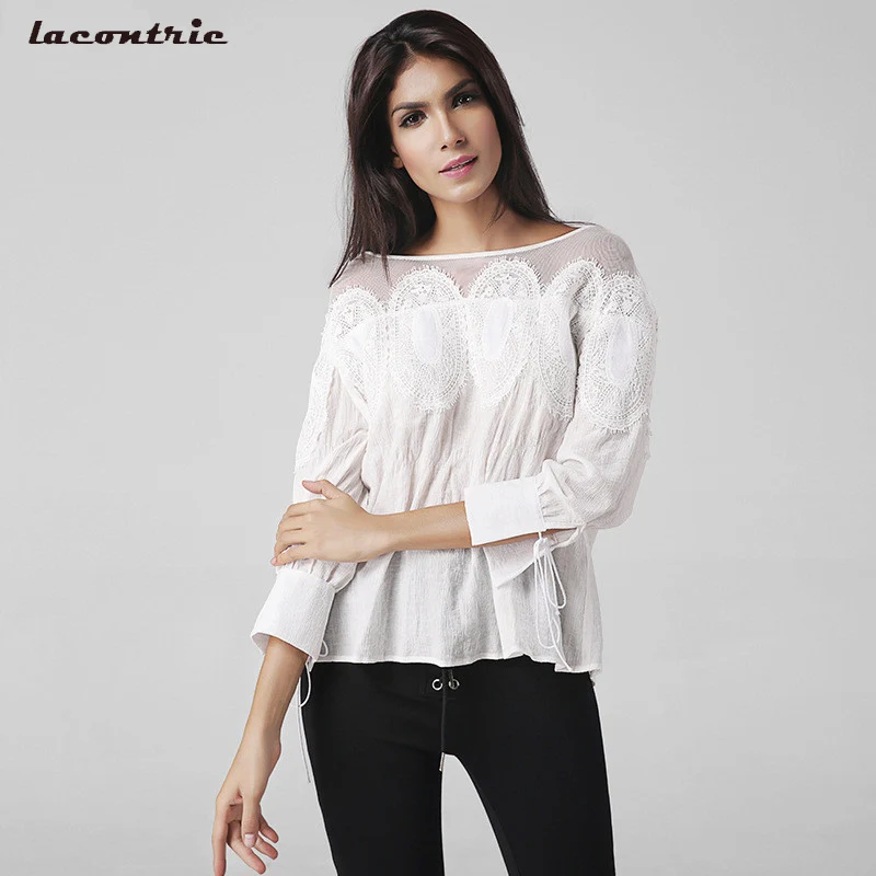 Осень Вышивка выдалбливают сплошной рубашка с круглым вырезом три четверти