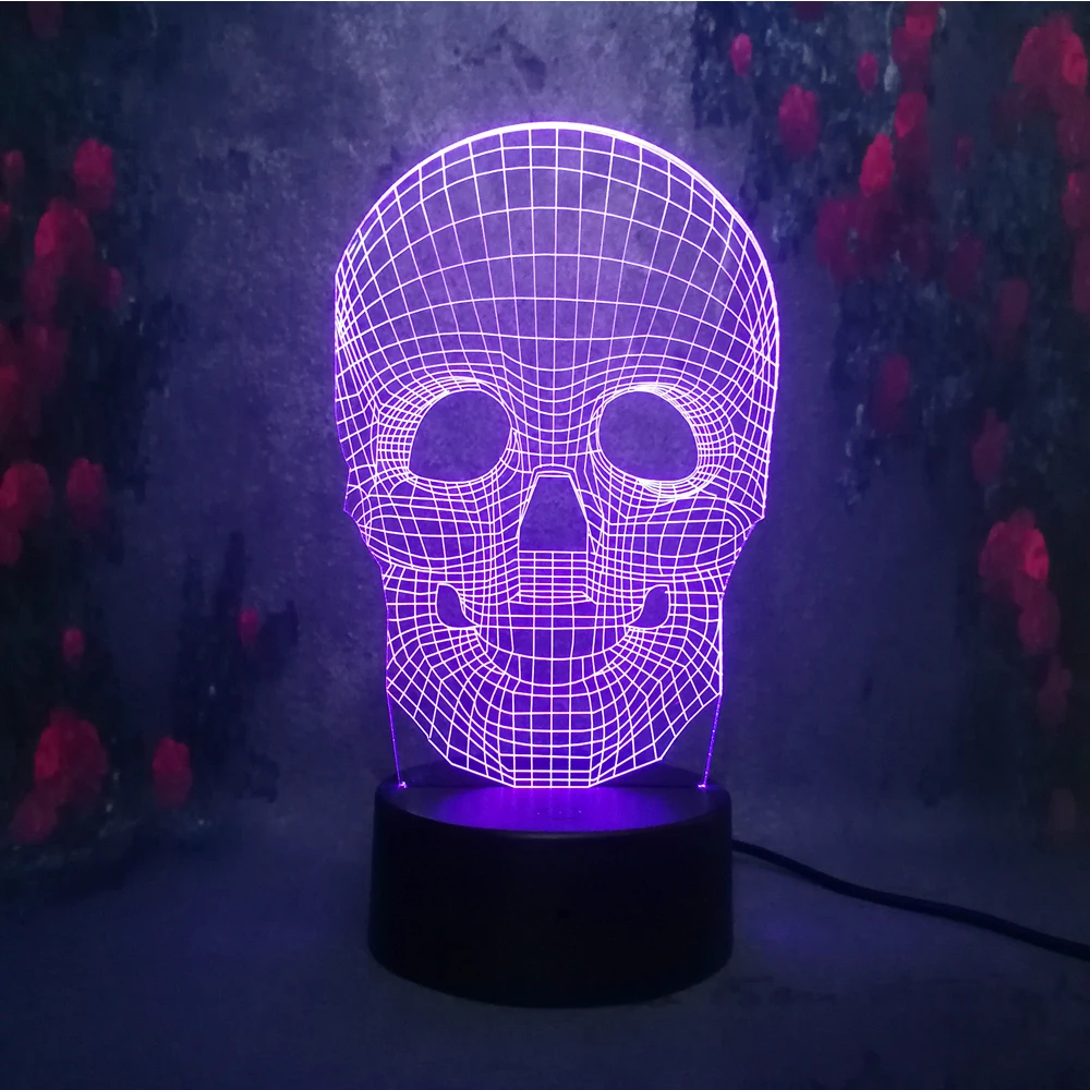 3D USB Череп разноцветная Оптическая иллюзия светодиодный настольный ночник