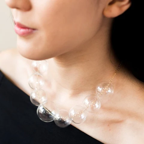 Женское Ожерелье с 9 стеклянными бусинами, уникальное Очаровательное ожерелье с прозрачным жемчужным шариком, эффектная бижутерия в летнем стиле, 2019