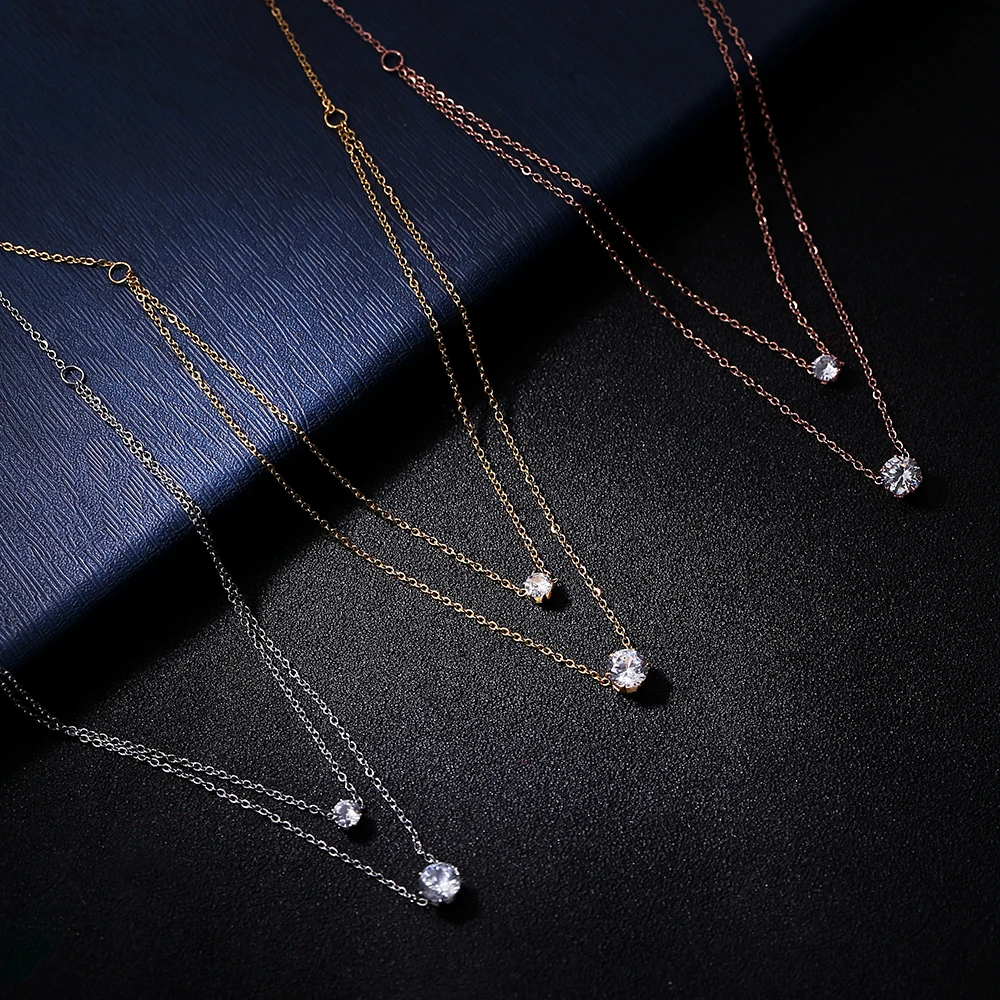 Ошейник чокер из нержавеющей стали 316L с двойным большим Цирконом|necklaces for women|pendant