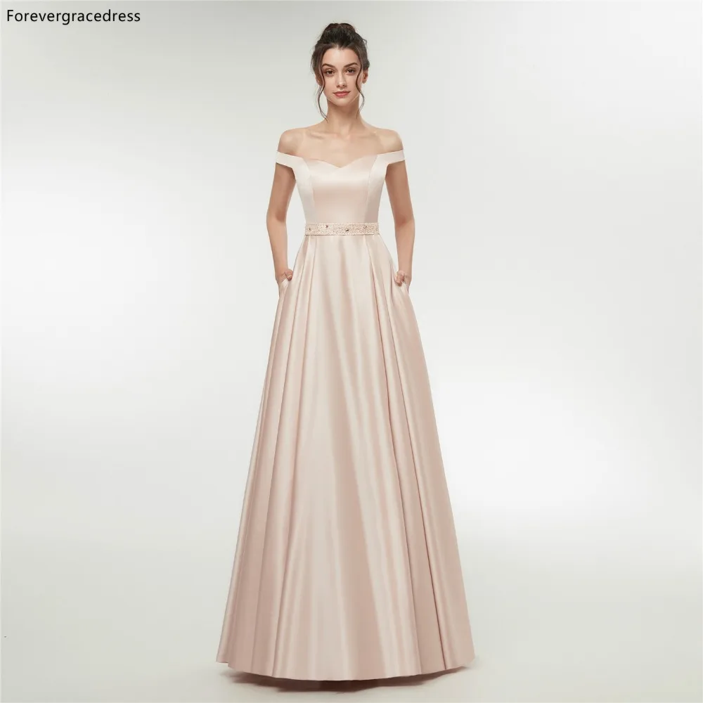 Женское вечернее платье Forevergracedress розовое с открытыми плечами и бусинами большие