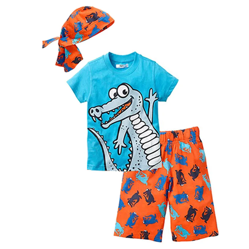 Children clothes 2020 New summer beach style cartoon casual Kids sport suit 3 Pieces hat T shirt pants baby boys clothing set |