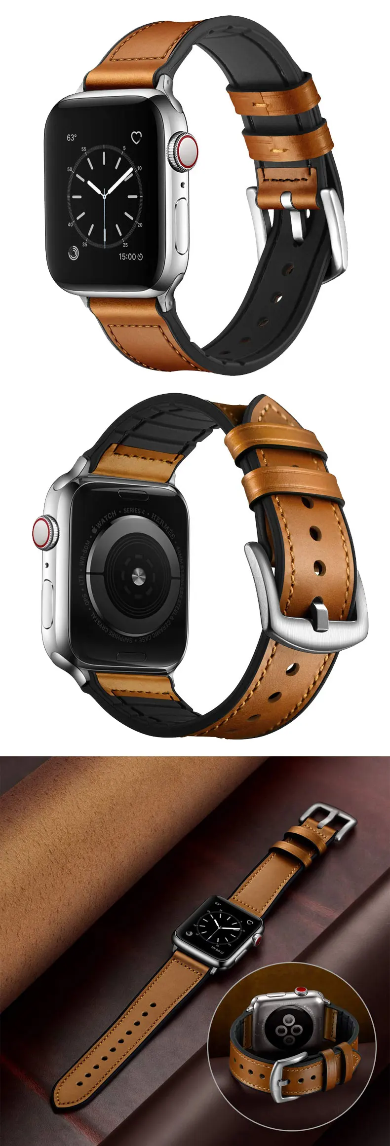 Силиконовые и кожаный ремешок для apple watch, ремешок 42 мм, 38 мм, версия apple watch группа 4 5 44 мм 40 мм iwatch ремень 3/2/1 высокое качество браслет