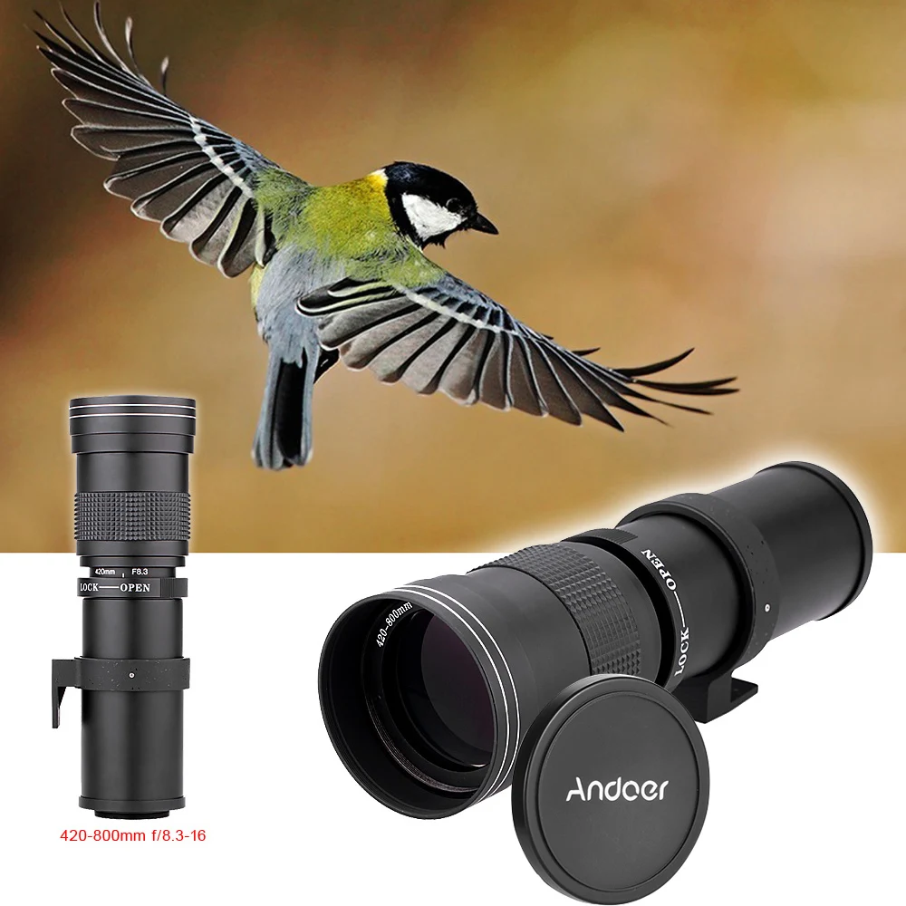 Andoer 420 800 мм F/8 3 16 HD супер телеобъектив ручной зум объектив с t креплением для Canon Nikon