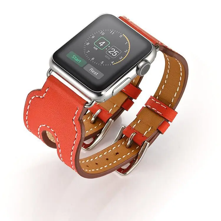 FOHUAS новейший кожаный ремешок с двойной пряжкой и манжетами для Apple Watch серии 4 44 мм