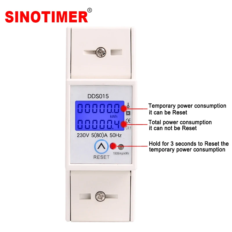

Backlights Single Phase Wattmeter Power Consumption Watt Electronic Energy Meter kWh 5-80A 230V AC 50Hz with Reset Function