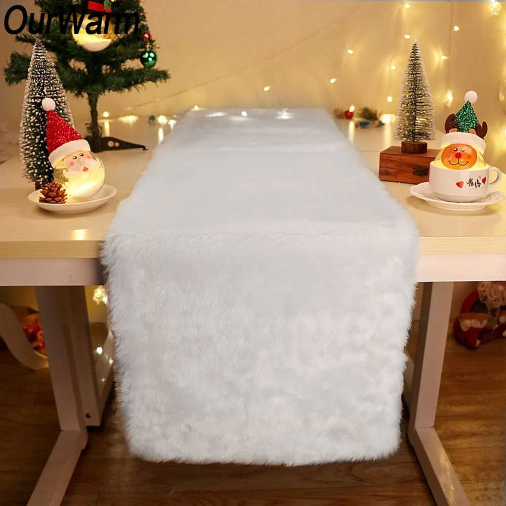 OurWarm роскошный настольный бегун из искусственного меха 38x183 см толстый белый