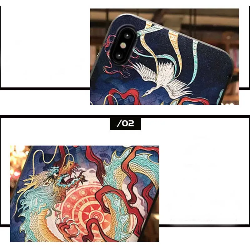 JIBAN Chinese Style Embossed Painted Dragon Double Crane Phone Case For Honor Play Huawei Nova3e P20 Magic2 10pro |