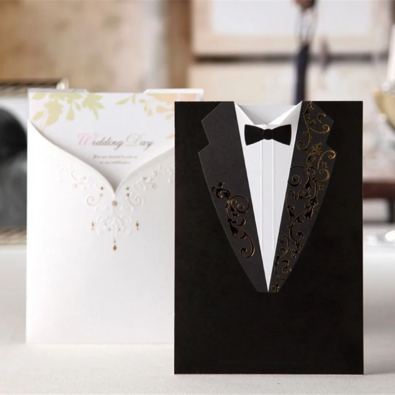 30pcs Black White Bride and Groom Elegant Vintage Laser Cut Wedding Invitation Cards Formal With Envelopes &amp Seals | Дом и сад