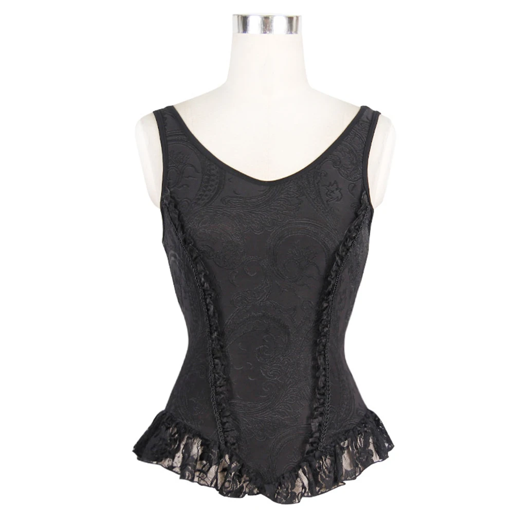 Женский жилет в стиле стимпанк черный топ без рукавов с треугольным вырезом и