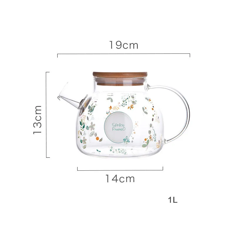 High Borosilicate Glass Tea Pot Transparent Infuser Handmade Flower Tea Set Heat Resistant Strainer Kongfu Tea Flower Tea Kettle - Цвет: 1L Teapot Spring