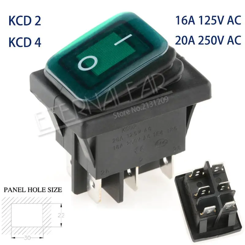 KCD2-Green-6J2D KCD1 KCD2 KCD4 KCD6 On Off 10A 16A 20A 125V 250V AC сверхмощный DPST герметичный водонепроницаемый авто лодка морской тумблер кулисный переключатель с - Цвет: KCD2-Green-6J2D
