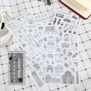 6 листовуп Винтаж городское здание набор наклеек Скрапбукинг наклейки для Журнал Планировщик поделки своими руками и Скрапбукинг дневник