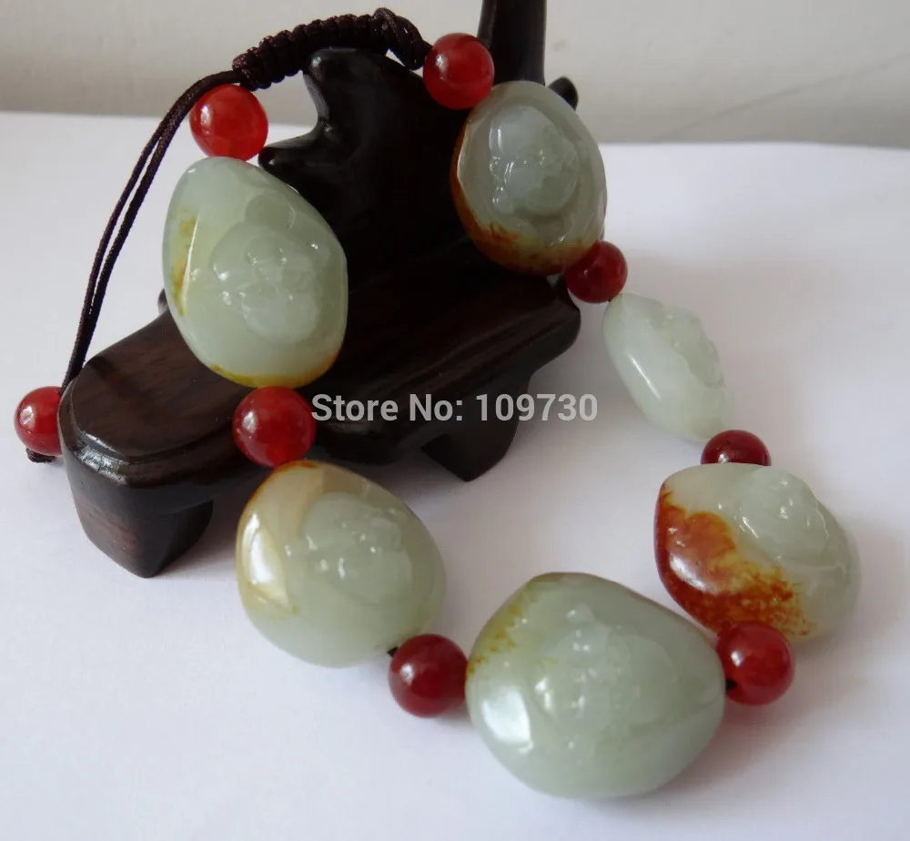 00960 Китай Природа Хотан Нефрит Благословение Будды Глава Браслет Браслеты|bracelet