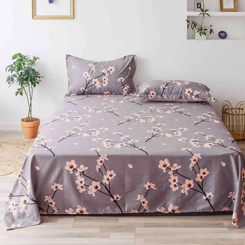 Цветочный серый плоский лист Ультра мягкий 100% хлопок набор постельного белья для