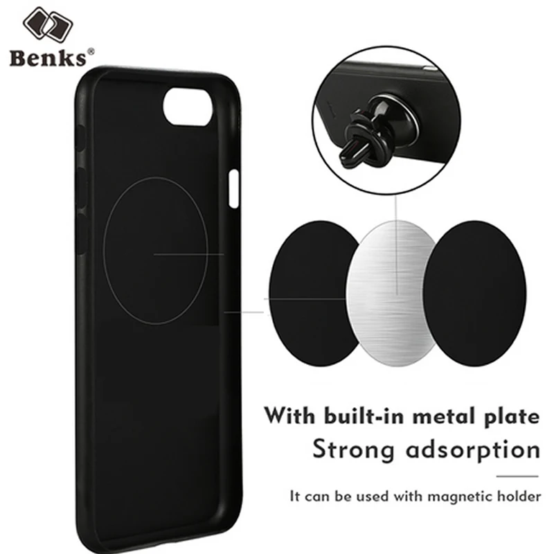 Benks for iPhone 8 / 7 PP+ PU Leather Case Slim Fit Protective Cover and Build-in Magnetic Car Mount Plate /8 Plus |