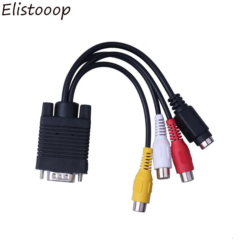 Elistooop VGA штекер на S видео 3 RCA разъем гнездо композитный AV ТВ выход адаптер