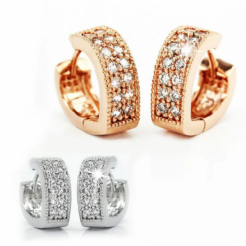 

Fashion 925 Silver Clear Zircon Lover Heart Hoop Earrings For Girls Women Rose Gold Color Loop Huggie Earring Jewelry ED022