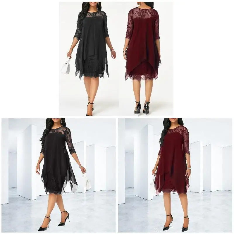 Женское Шифоновое Платье До Колена повседневное однотонное платье с кружевом и